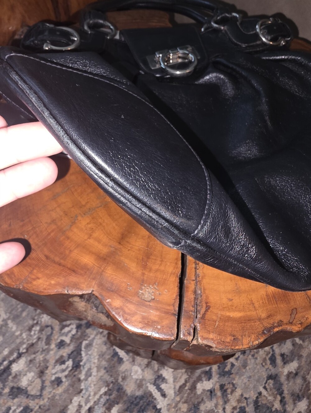 Salvatore Ferragamo Black Leather Ring-Accent Shoulder Bag - Picture 8 of 10